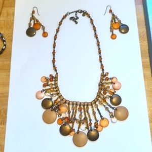 Women's neutral necklace and earrings set
